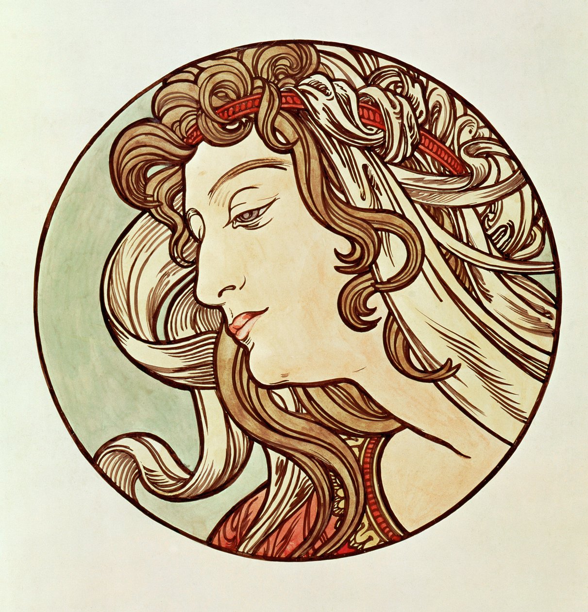 Vrouw, driekwartaanzicht door Alphonse Marie Mucha