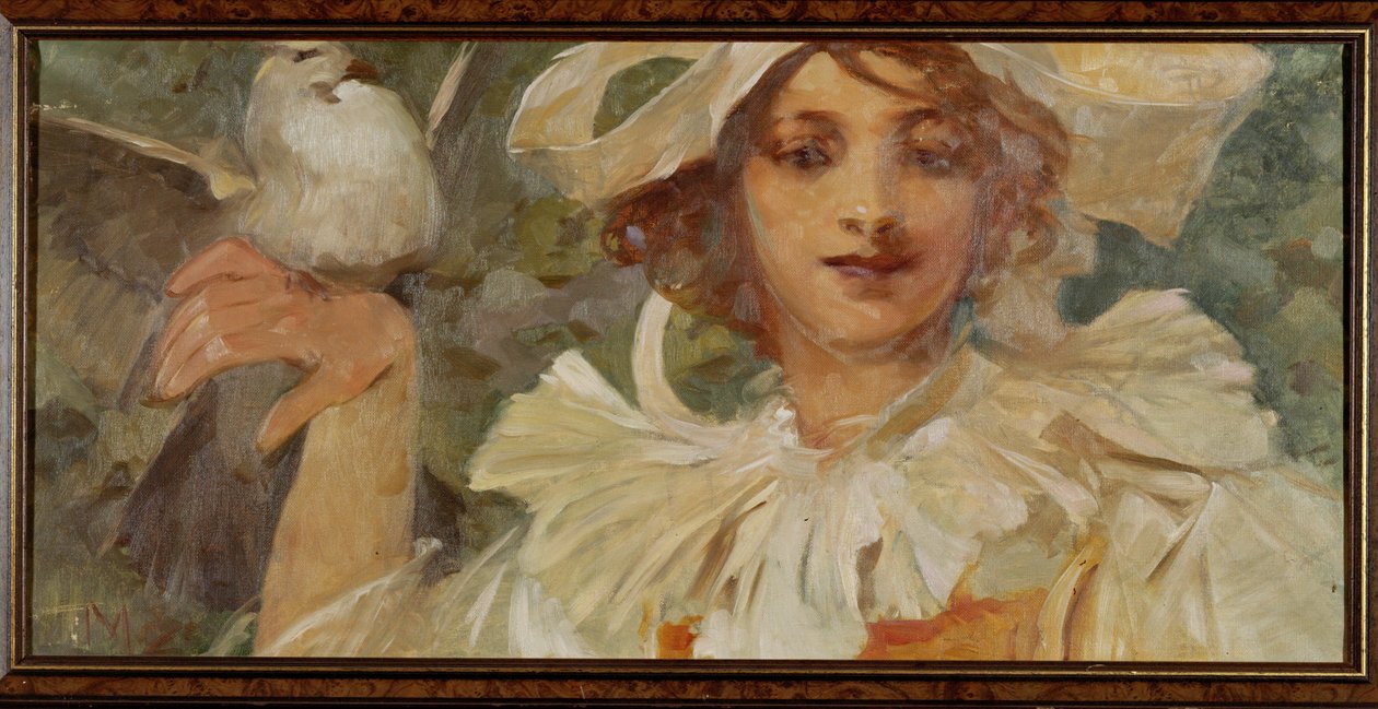 Vrouw met duif door Alphonse Marie Mucha