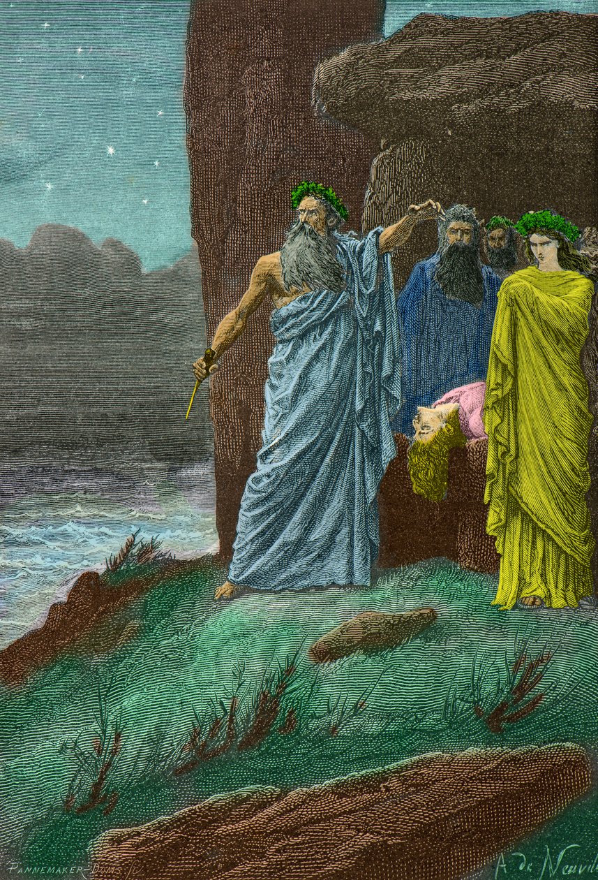 Ceremonie van een mensenoffer door de druïden in Gallië (gravure) door Alphonse Marie de Neuville