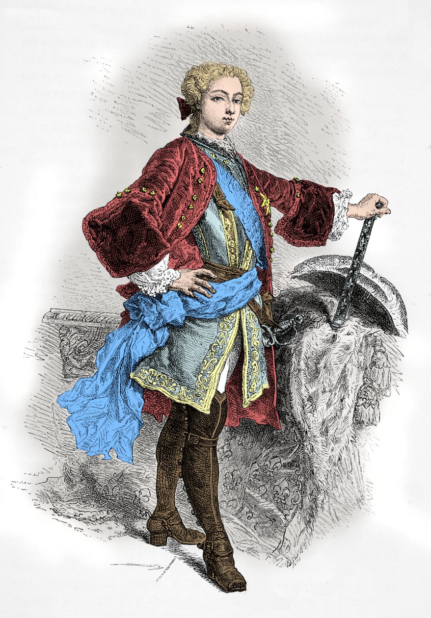 Portret van koning Lodewijk 15 (gravure) door Alphonse Marie de Neuville