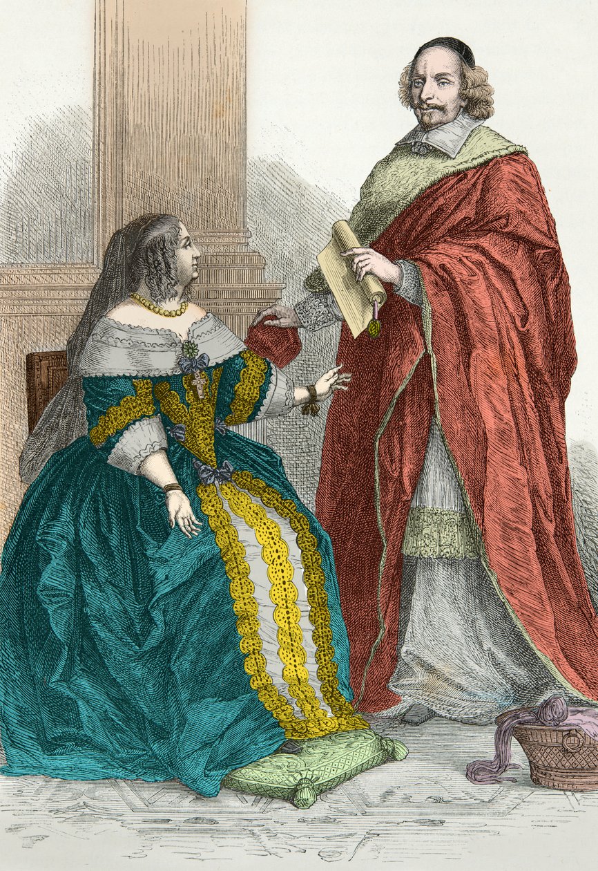 Portret van Anne van Oostenrijk en kardinaal Mazarin (gravure) door Alphonse Marie de Neuville