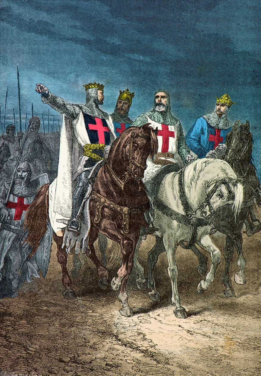 Portretten van Godefroy de Bouillon, bohemond de tarente, raymond 4 de toulouse en tancrede de Hauteville door Alphonse Marie de Neuville