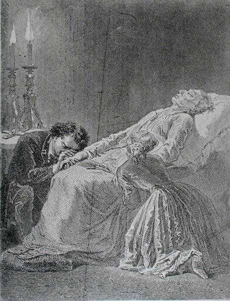 De dood van Jean Valjean, illustratie uit Les Miserables door Victor Hugo (1802-85) door Alphonse Marie de after Neuville