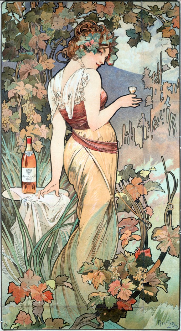 Reclameposter door Alphonse Mucha voor Cognac Bisquit, Dubouche door Alphonse Mucha