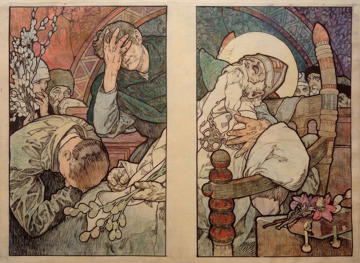 Raam van St. Veit in Praag, karton 1931 door Alphonse Mucha