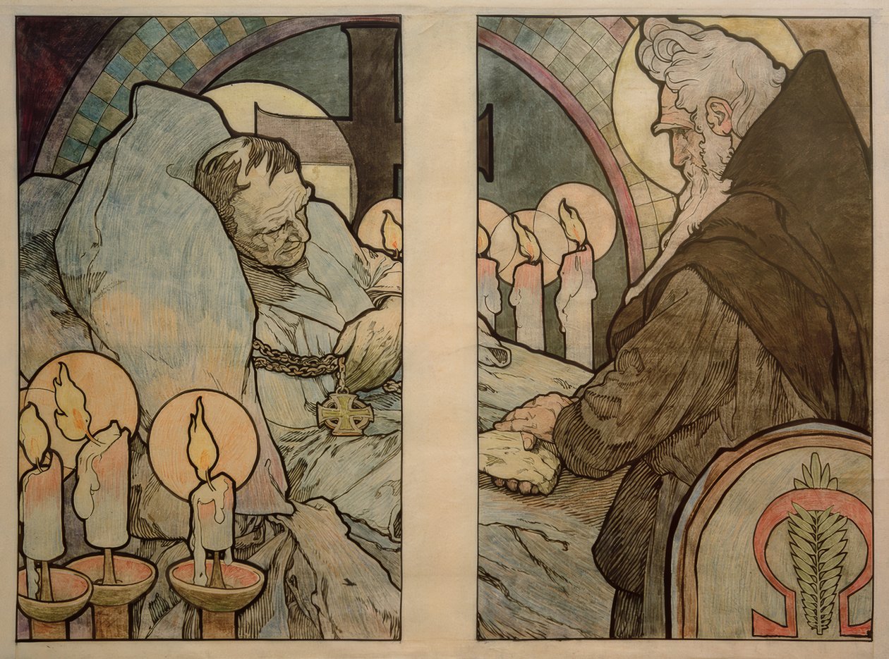Raam van St. Veit in Praag, Karton 1931 door Alphonse Mucha