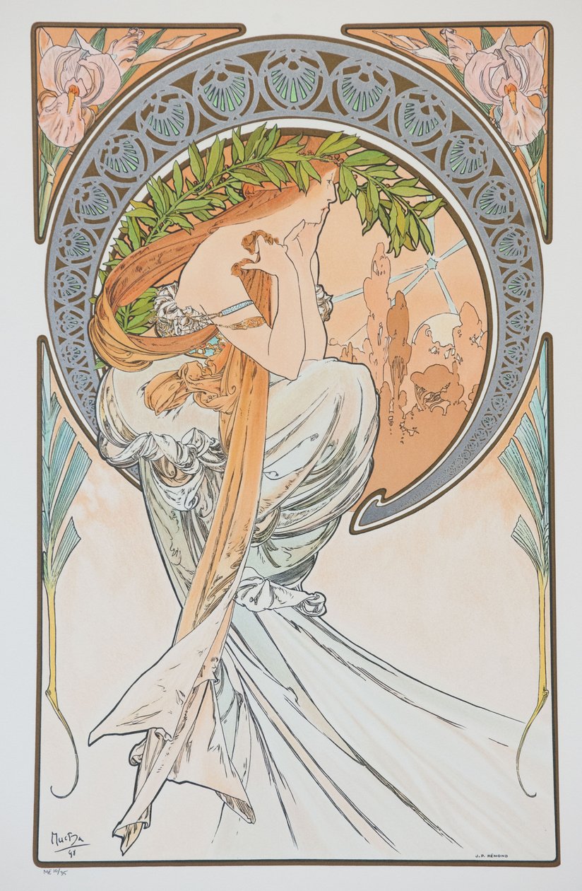 La Poesia Uit de serie De Kunsten, 1898 door Alphonse Mucha