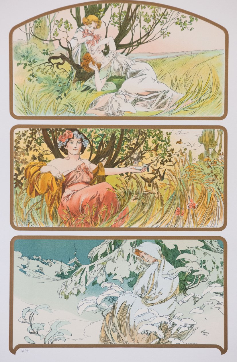 Drie seizoenen, ca. 1898 door Alphonse Mucha