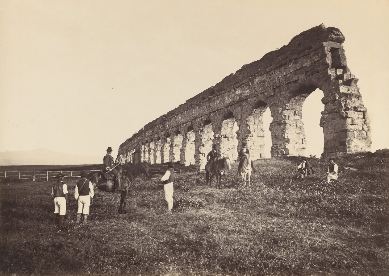 [Mannen te paard bij Romeins aquaduct], 1860s door Altobelli and Molins.