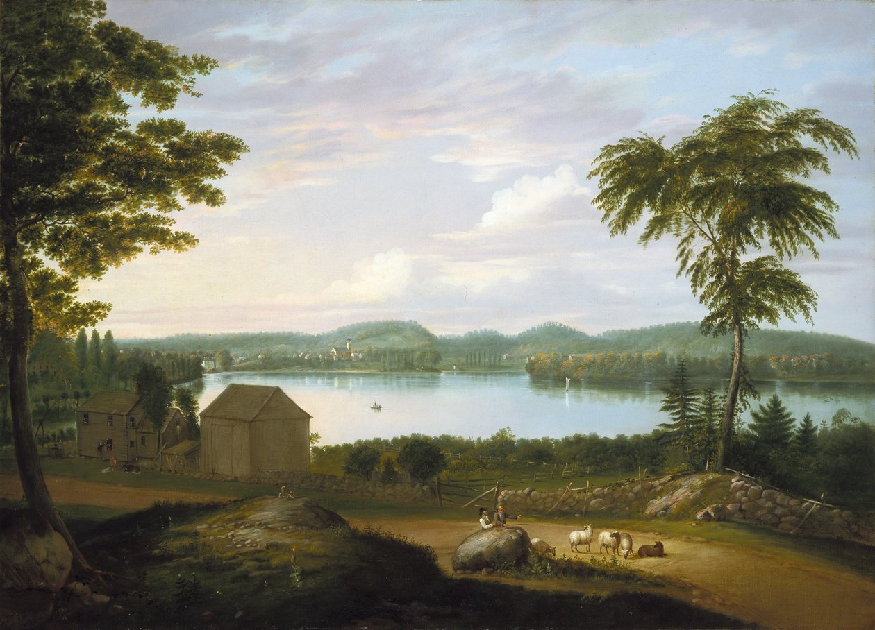 Uitzicht op Springfield aan de Connecticut River, 1819 door Alvan Fisher