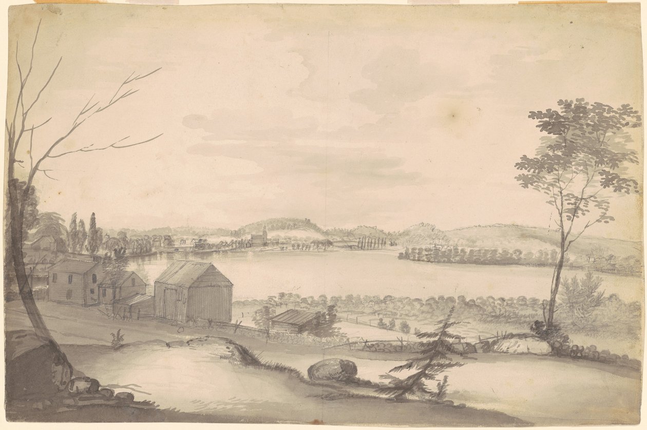 Studie voor "Uitzicht op Springfield aan de Connecticut Rivier" door Alvan T. Fisher