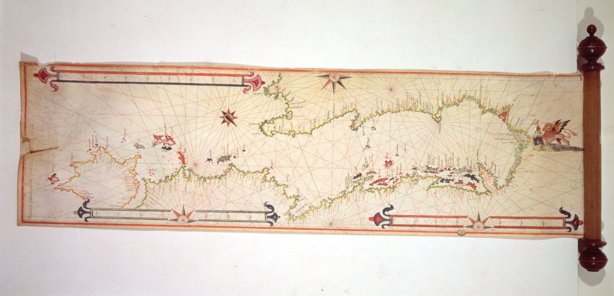 Miniatuur Nautische Kaart van de Adriatische Zee, 1624 door Alvise Gramolin