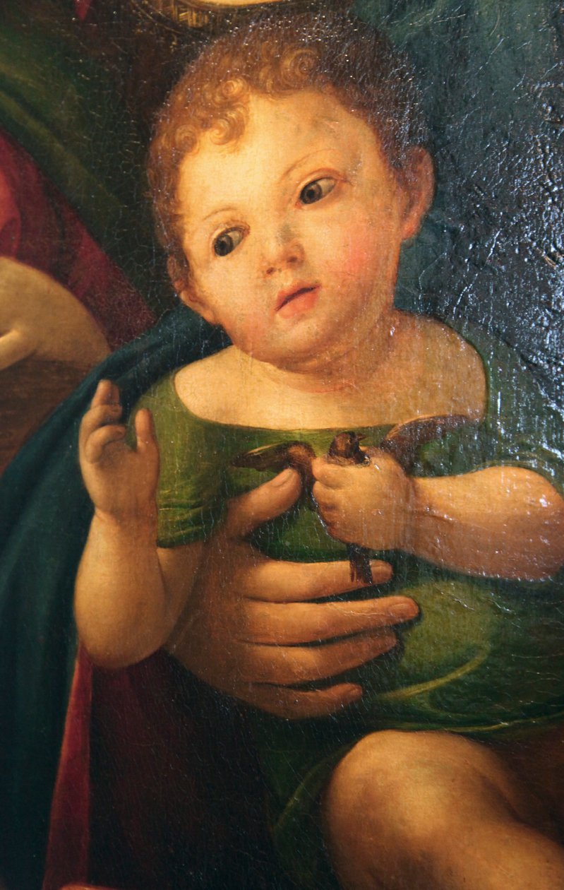 (detail) Madonna en Kind met Maria Magdalena, St. Catharina en twee heiligen, 1504 door Alvise Vivarini