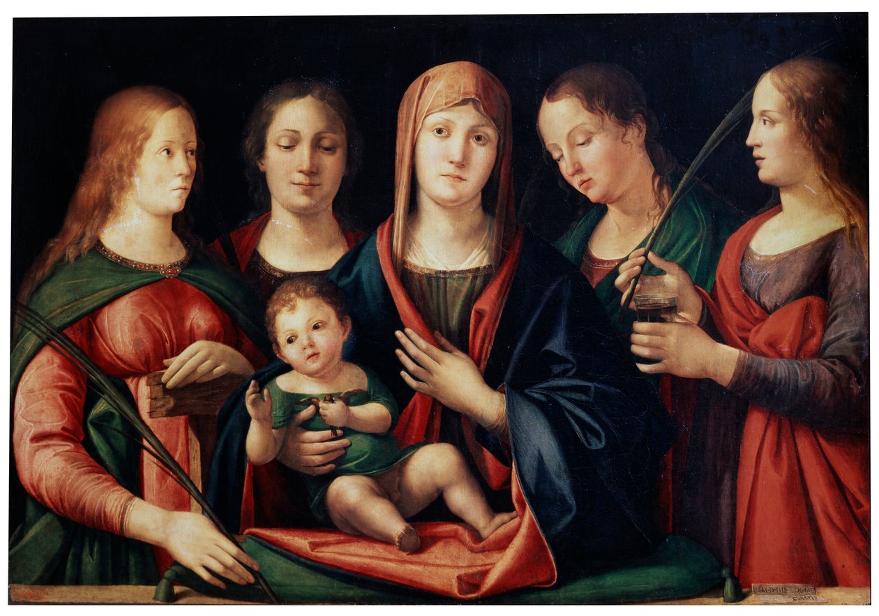 Madonna en Kind met Maria Magdalena, Sint-Catharina en twee Heiligen, 1504 door Alvise Vivarini