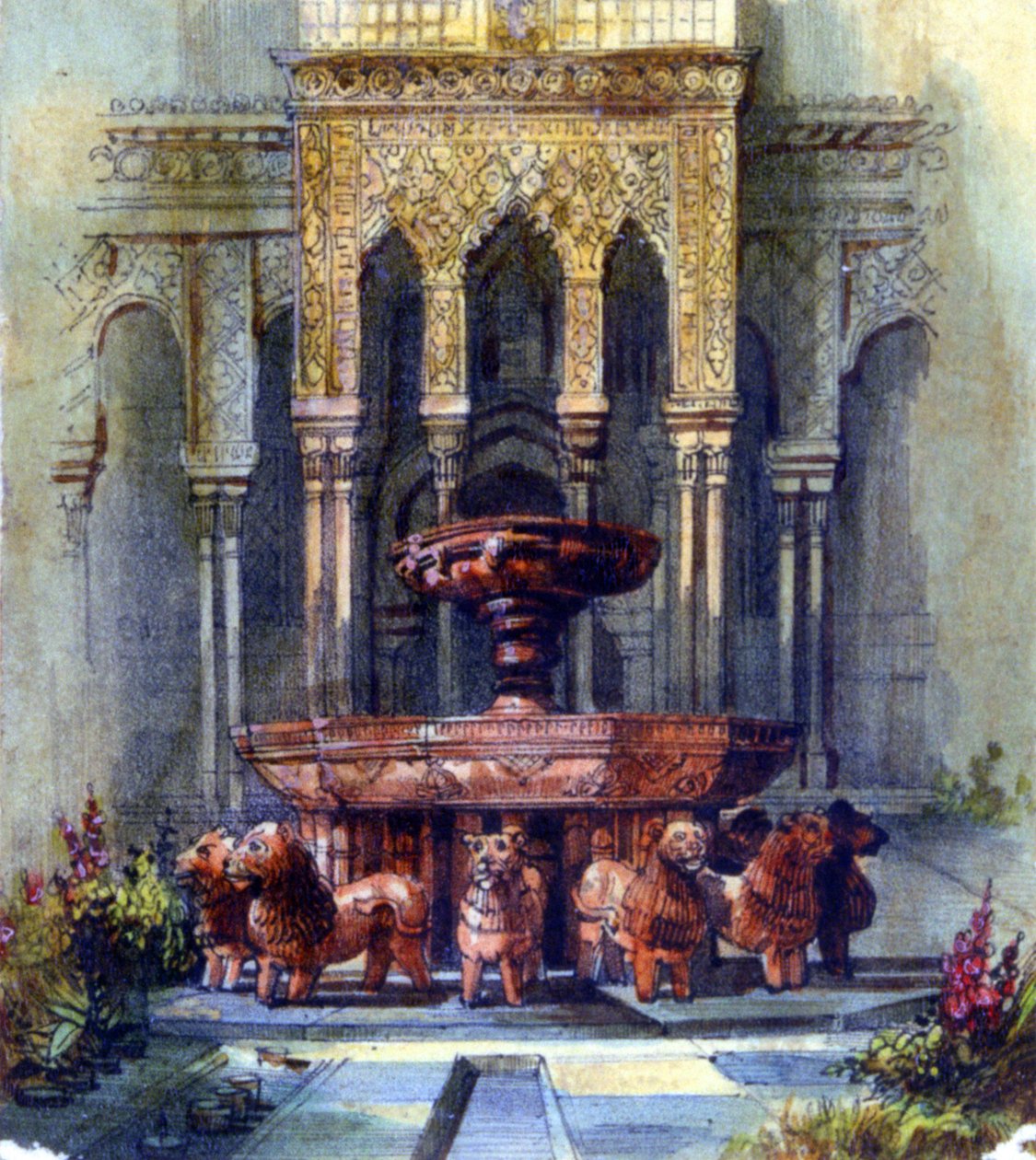 Moorse fontein. Pen en aquarel. Aurore Amadine Lucie Dupin (1804-1876) Franse romanschrijfster en feministe die schreef onder de naam George Sand. door Amantine Dupin