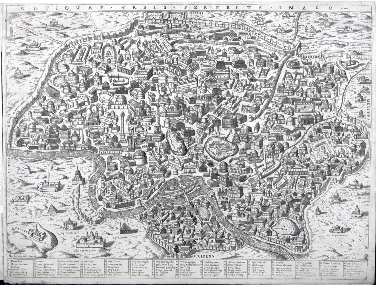 Antiquae Urbis Perfecta Imago, kaart van Rome, c.1600 door Ambrogio Brambilla