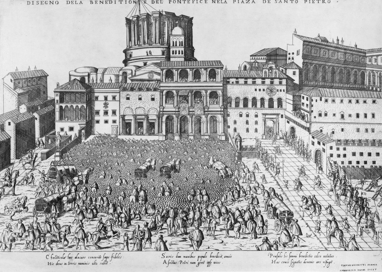 Zegen van de paus op het Sint-Pietersplein, ca. 1583 door Ambrogio Brambilla