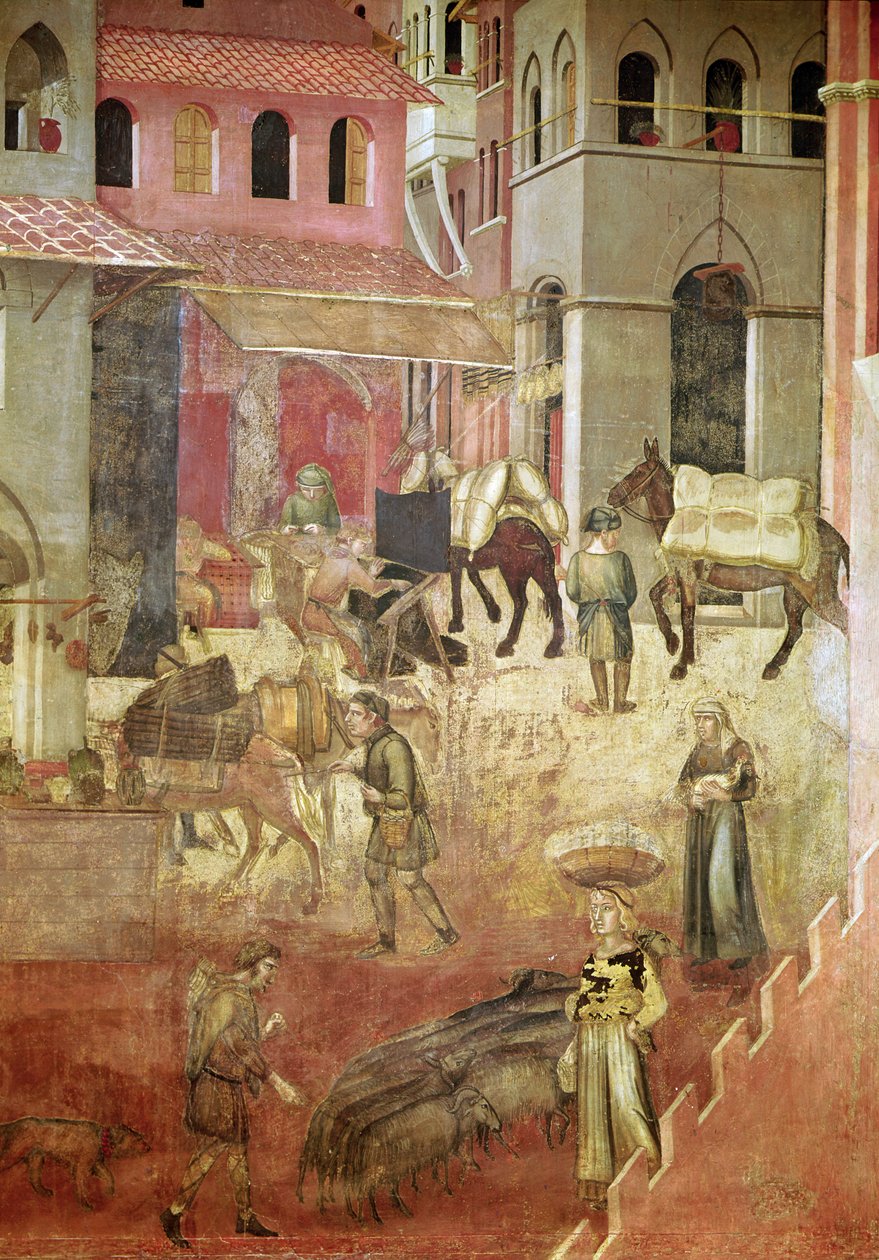Effecten van Goed Bestuur in de Stad, detail door Ambrogio Lorenzetti