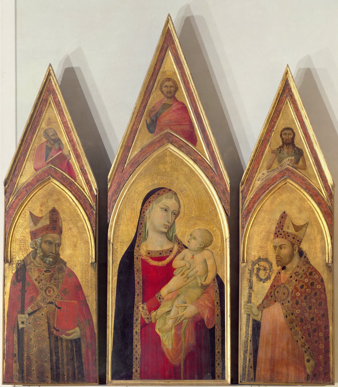 Madonna en Kind met SS. Nicolaas en Proculus, 1332 door Ambrogio Lorenzetti