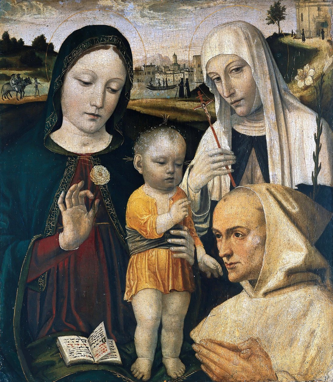 Madonna en Kind, Sint Catharina van Siena en een Kartuizer Monnik, ca. 1490 door Ambrogio Bergognone