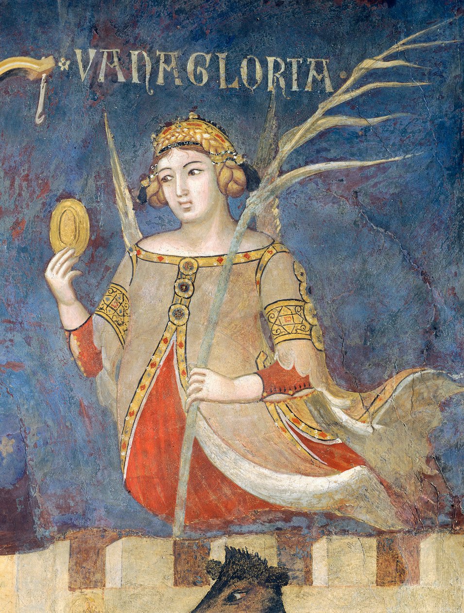 Allegorie van Slecht Bestuur, ijdelheid (detail) door Ambrogio Lorenzetti