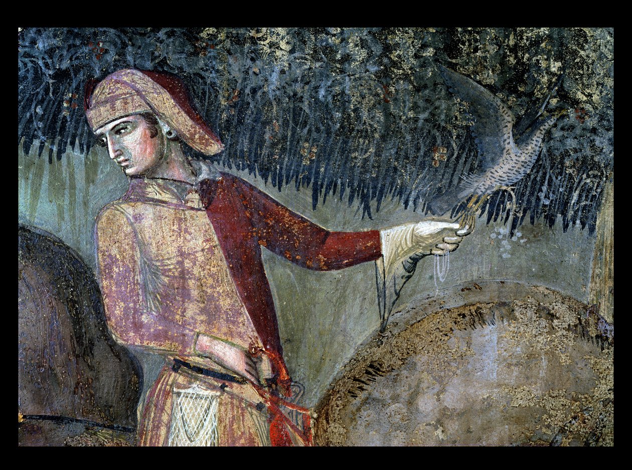Effecten van Goed Bestuur op het Platteland, detail van een valkenier, 1388-40 door Ambrogio Lorenzetti