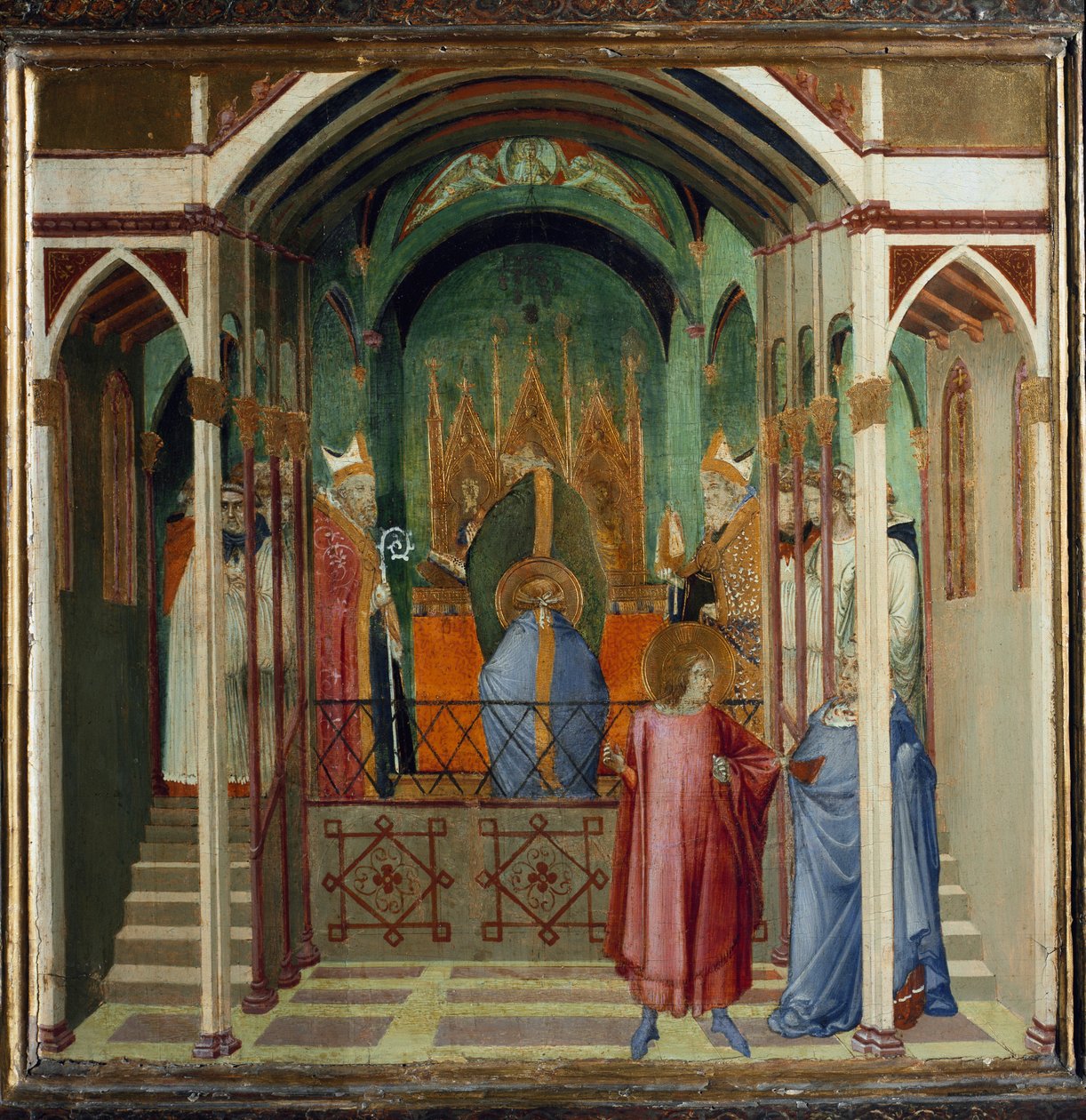 Verkiezing van Nicolaas als bisschop van Myra. Scènes uit het leven van Sint Nicolaas door Ambrogio Lorenzetti