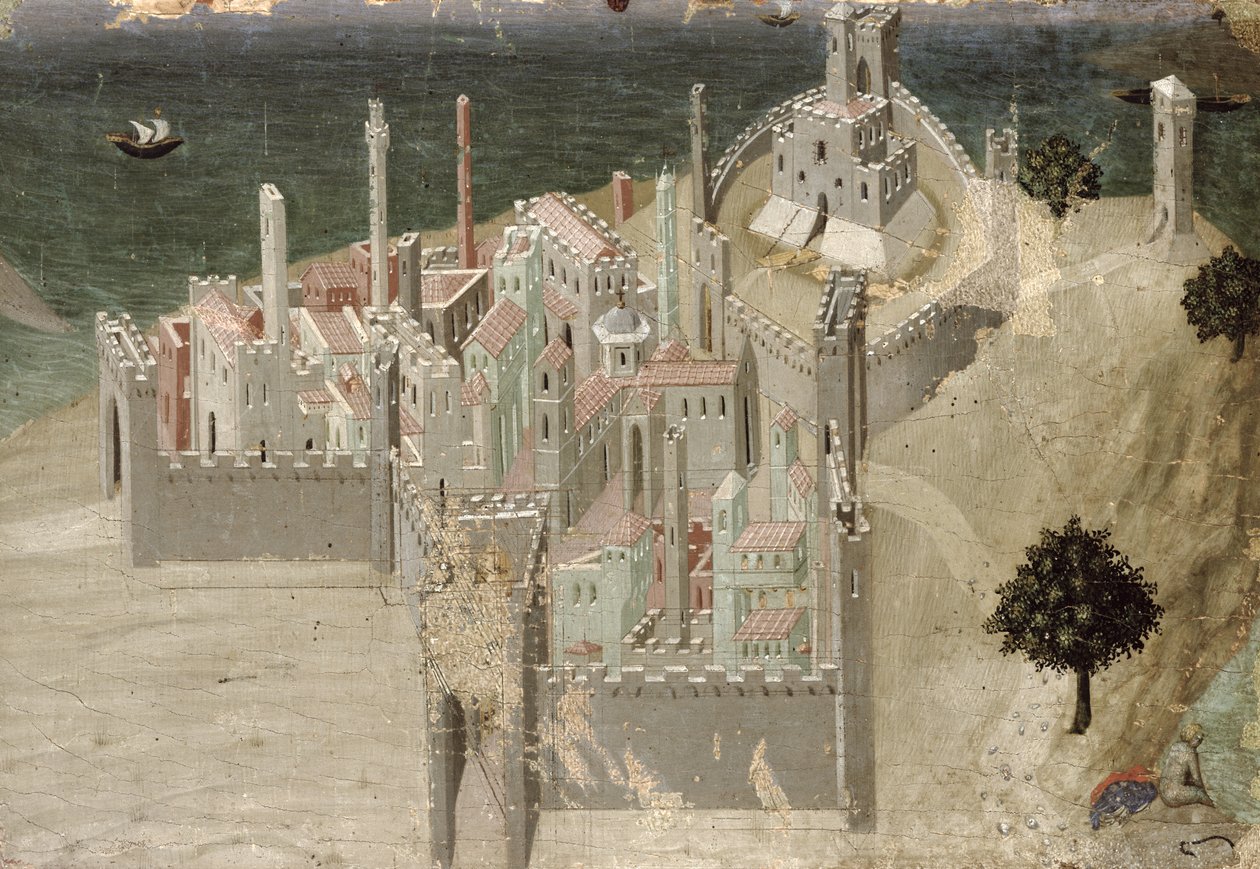 Uitzicht op een kuststad door Ambrogio Lorenzetti