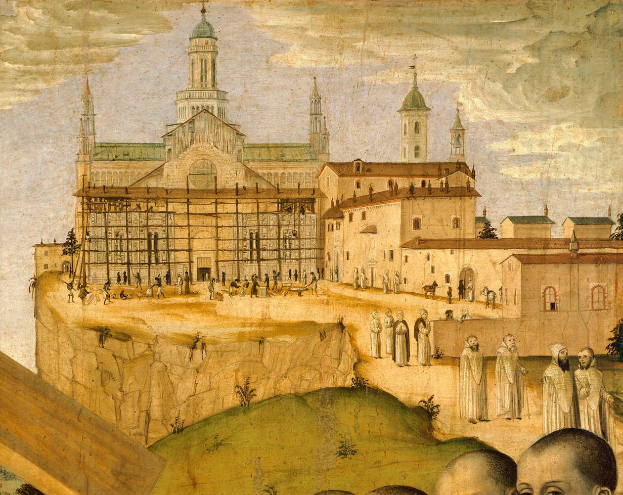 Bouw van de Certosa di Pavia, door Ambrogio da Fossano bekend als Bergognone (1453-1523 ca.), Italië 15e eeuw, detail door Ambrogio da Fossano (c.1460 1523)