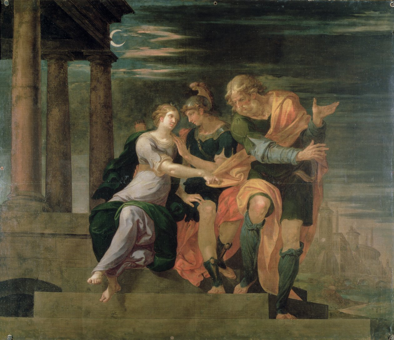 De ontmoeting van Theagenes en Chariclea, uit de Salon Louis XIII door Ambroise Dubois
