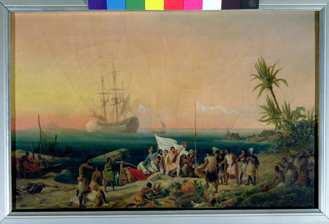 Jean de Bethencourt (ca. 1360-1425), Normandische navigator, ontdekt het eiland Lanzarote in 1402, 1848 door Ambroise Louis Garneray