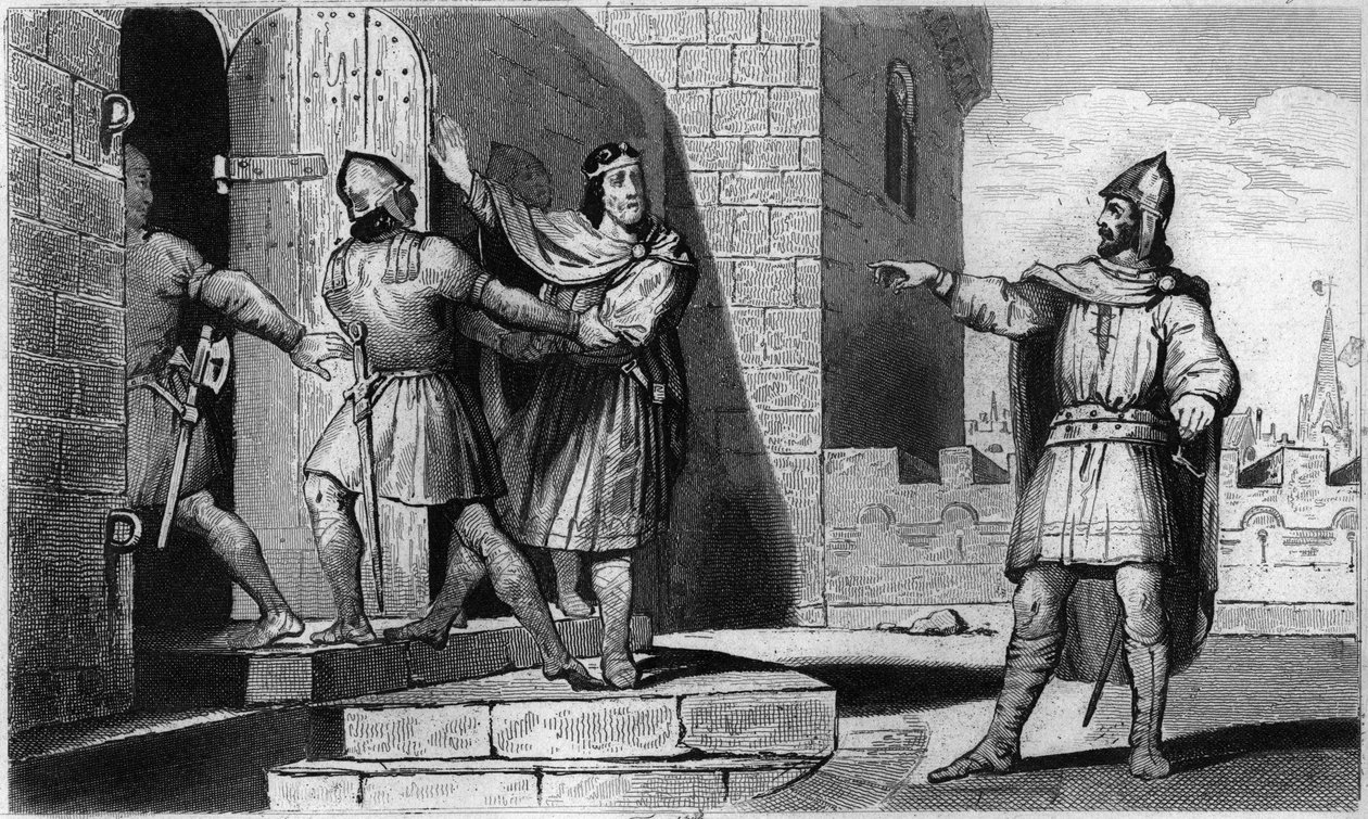 Karel III (879-929) de Eenvoudige gevangen genomen door een van zijn soldaten in 923 - Gevangenneming van Karel III de Eenvoudige (879-929), 923: gelovend toevlucht te vinden bij Herbert van Vermandois, wordt de voormalige koning van de Franken door hem ve door Ambroise Tardieu