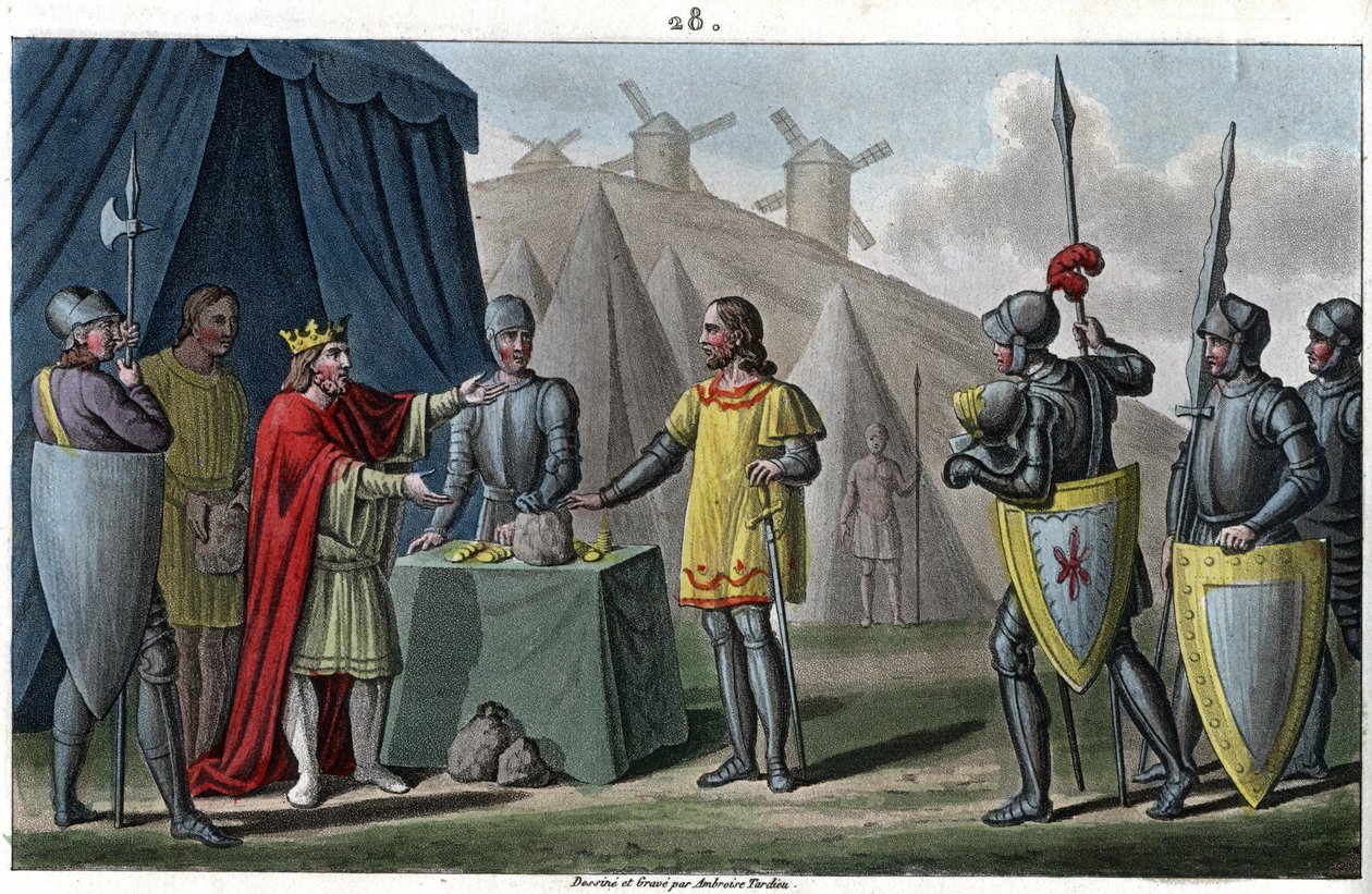 Karel, de Karolingische dynastie, regeerde van 884 tot 887. Niet durven de Noormannen aan te vallen die Parijs belegerden, kocht hij vrede van hen. Karel de Dikke is niet opgenomen in de numerieke volgorde van koningen, hij wordt beschouwd als regent of us door Ambroise Tardieu