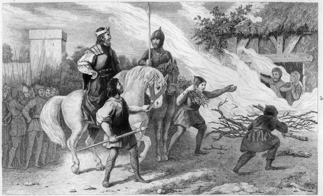 Chlothar I (497-561) verbrandt zijn opstandige zoon en familie, 560 - Clotaire (Clothaire) I (497-561), Koning van de Franken, verbrandt zijn zoon Chramne (Chram, Chramn) en zijn vrouw in 560, die tegen hem in opstand kwamen - Gravure 1825 in 