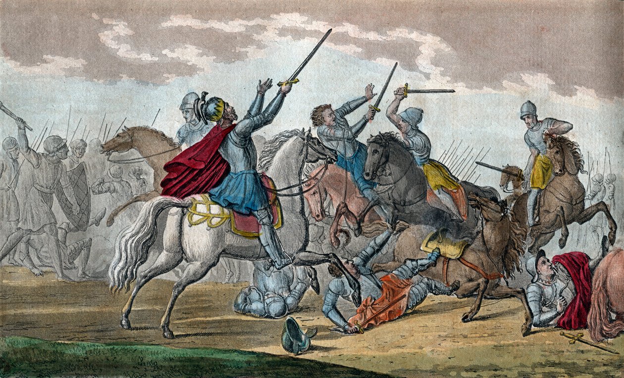 Clovis I (466-511), Koning van de Franken, Dynastie van de Merovingen - Tijdens de Slag bij Tolbiac tegen de Alemannen, beloofde hij zich tot het katholicisme te bekeren als God hem de overwinning zou schenken - Getekend en gegraveerd door Ambroise Tardieu door Ambroise Tardieu
