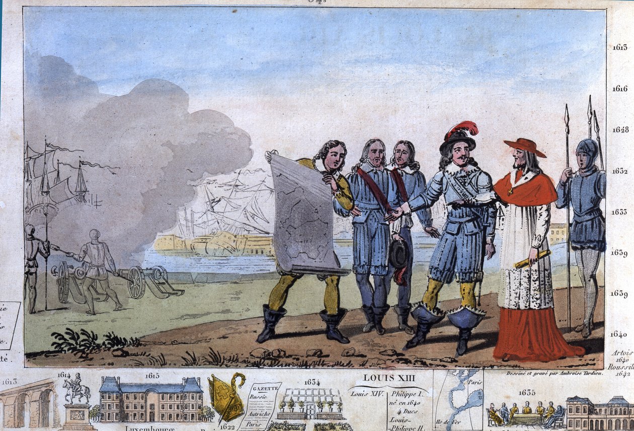 Louis XIII (1601-1643) en kardinaal Richelieu bij het beleg van La Rochelle, plaats d