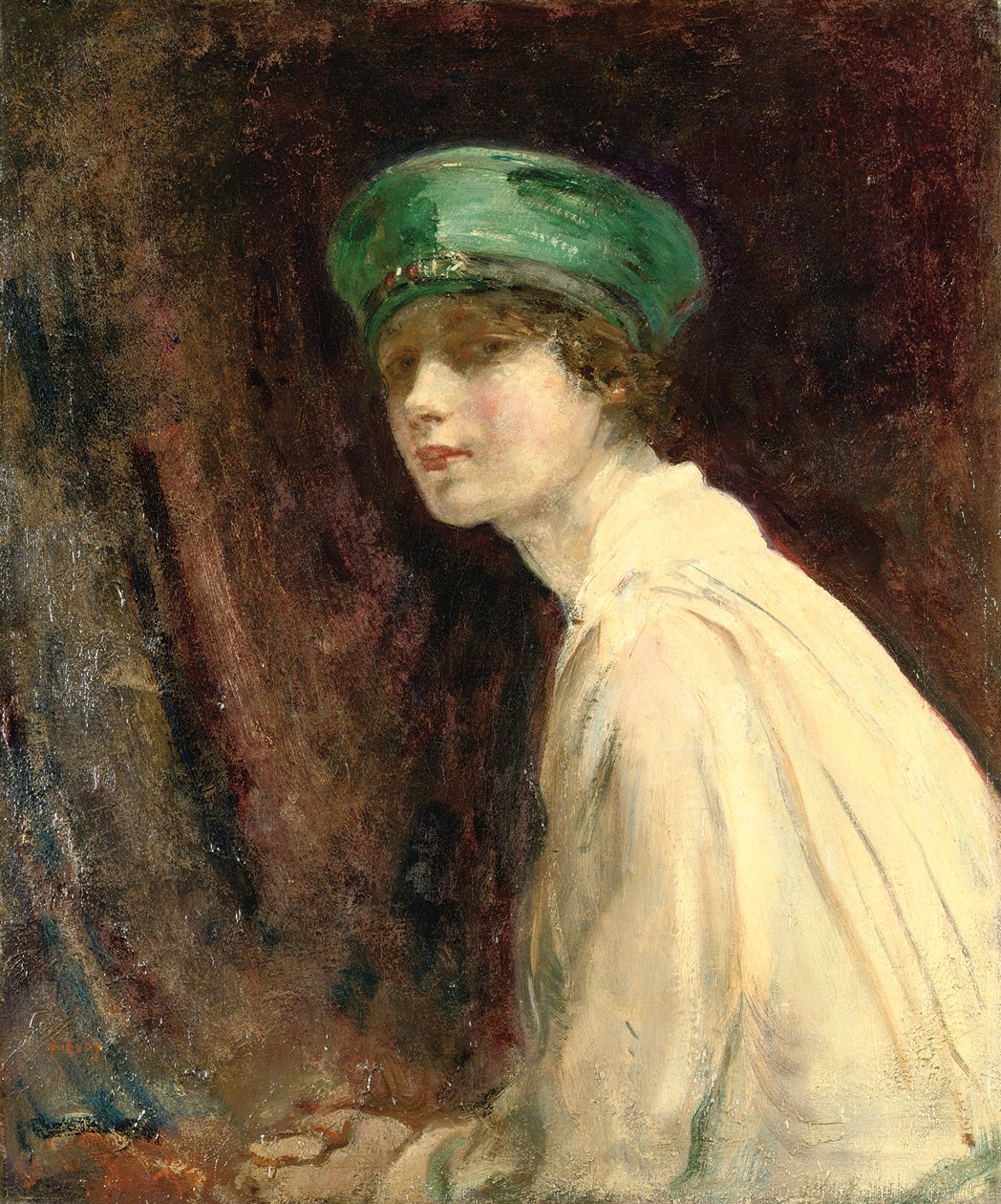 De groene hoed, een portret van mevrouw Claude Johnson, 1918 door Ambrose McEvoy
