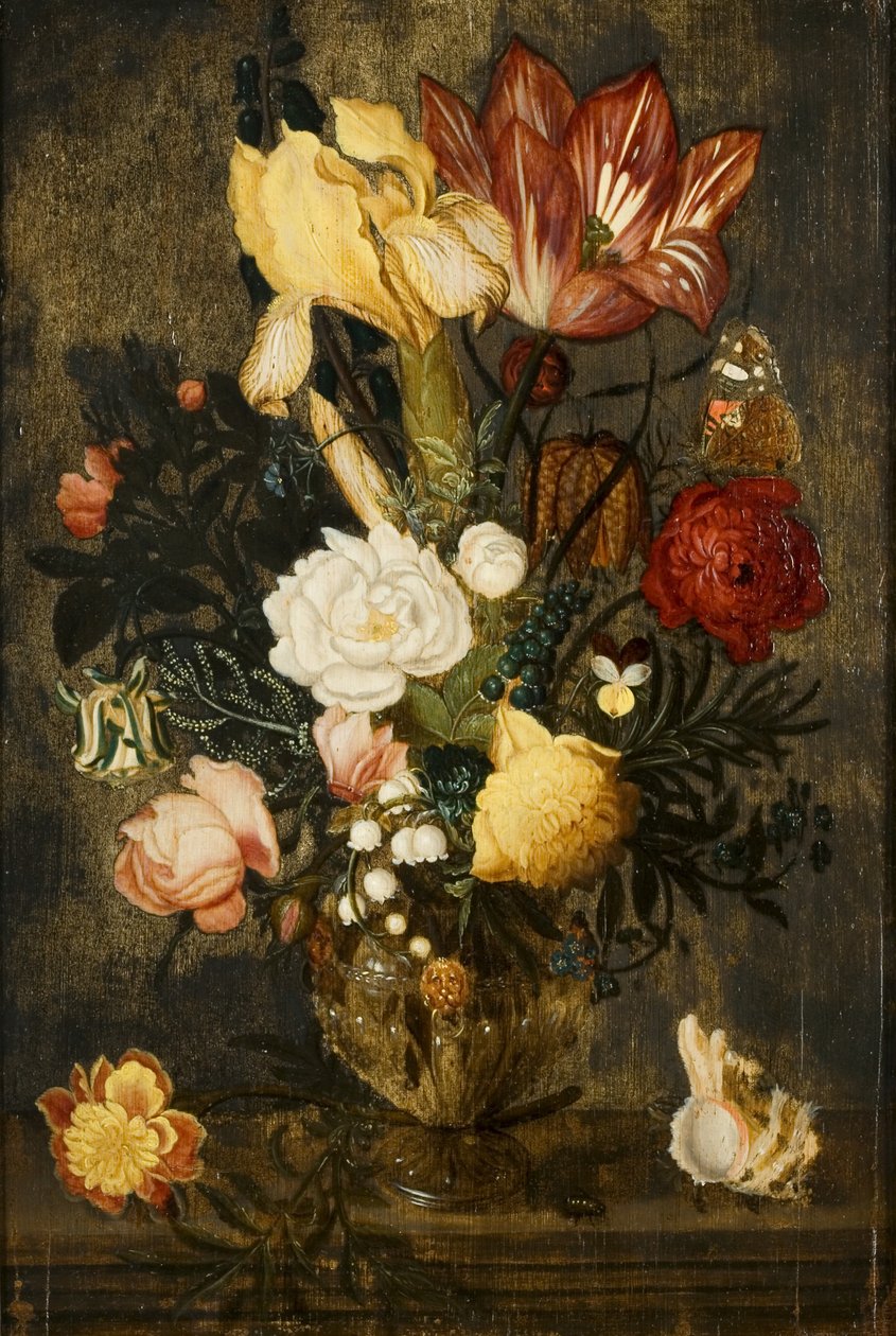 Bloemen in een vaas met leeuwenmaskers door Ambrosius the Elder Bosschaert