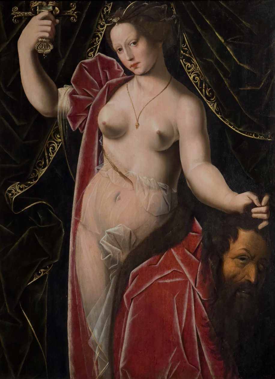 Judith houdt het hoofd van Holofernes omhoog, ca. 1530-1533 (Olieverf op hout) door Ambrosius (after) Benson