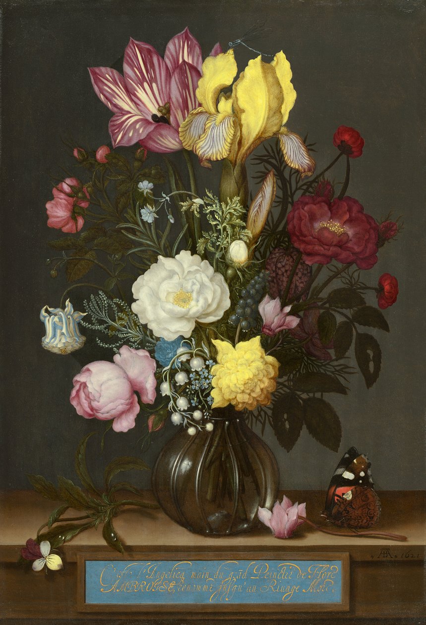 Boeket Bloemen in een Glazen Vaas door Ambrosius the Elder Bosschaert