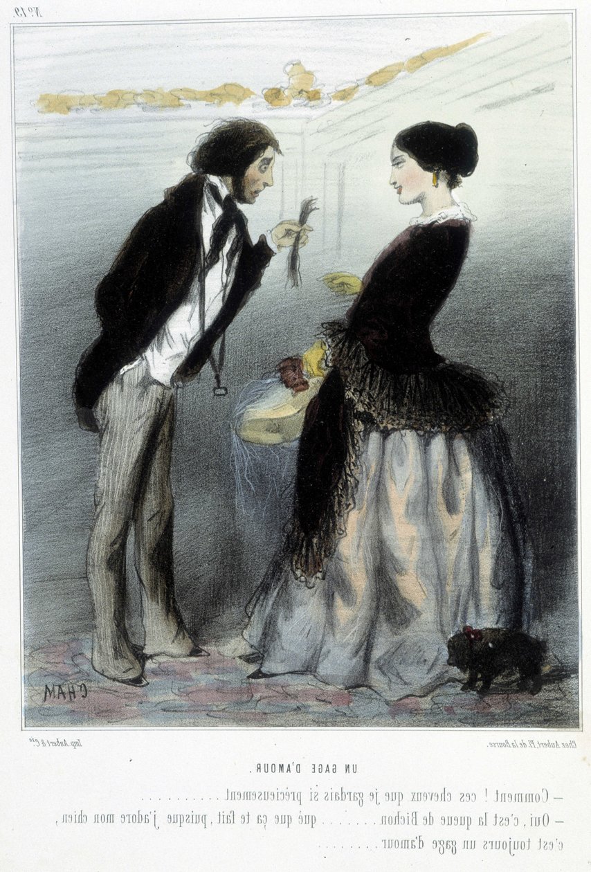 Een teken van liefde (karikatuur) - in "Madeleines" door Cham, ca. 1870-1880 door Amédée de Noé
