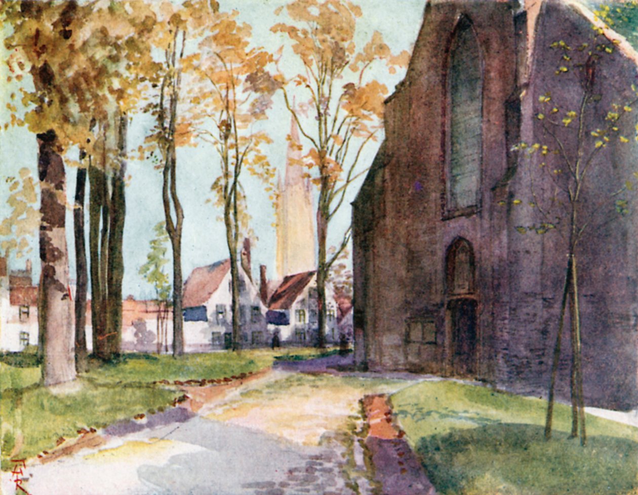 Het Begijnhof, Brugge (kleurenlitho) door Amedee (after) Forestier