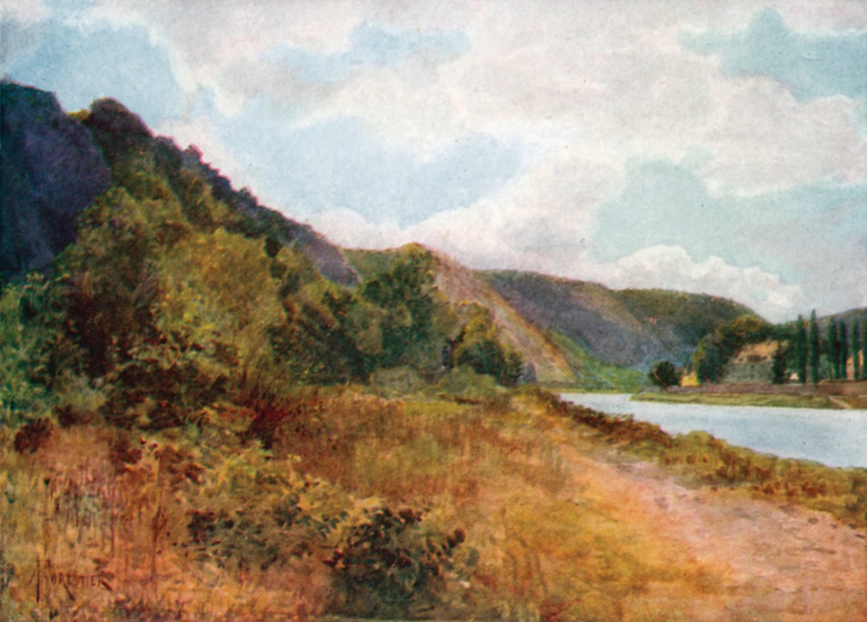 Het kasteel van Waulsort aan de Maas (kleurenlitho) door Amedee (after) Forestier