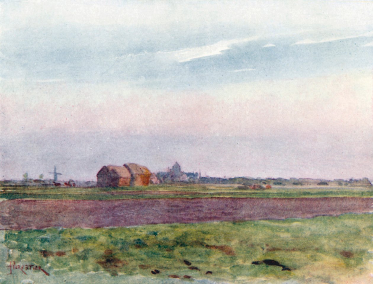 De Vlaamse vlakte (kleurenlitho) door Amedee (after) Forestier