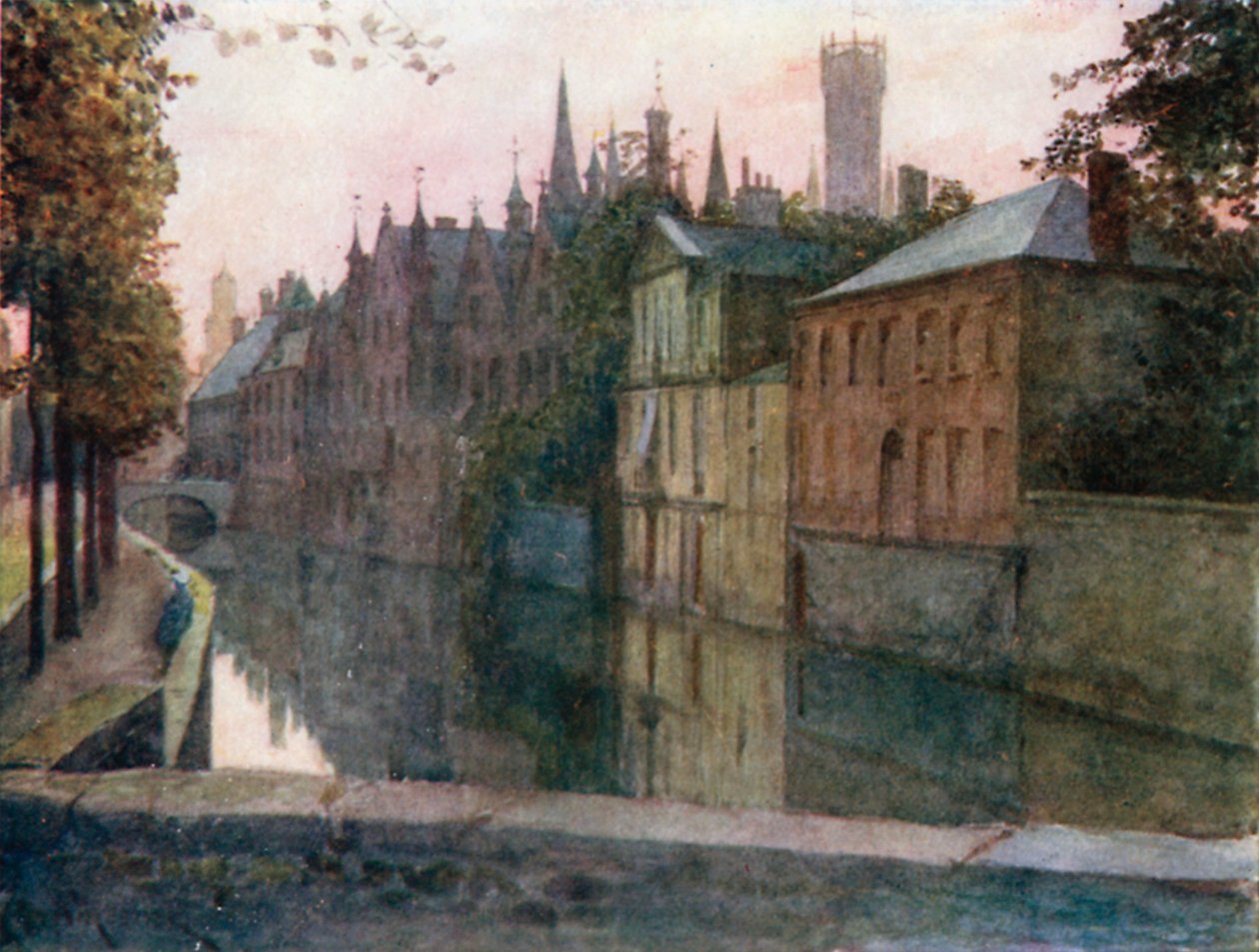 Gezicht op het Palais du Franc, Brugge (kleurenlitho) door Amedee (after) Forestier