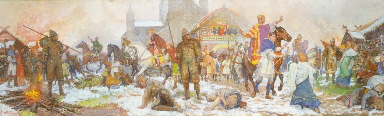 Episode bij de kroning van Willem I, Londen, Kerstdag, 1066, begin 20e eeuw door Amedee Forestier