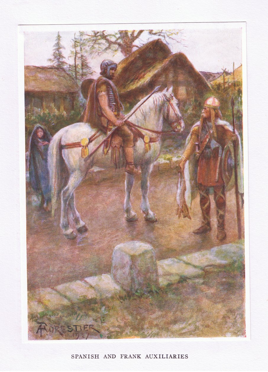 Spaanse en Frankische hulptroepen, illustratie uit De Romeinse Soldaat, 1928 door Amedee Forestier
