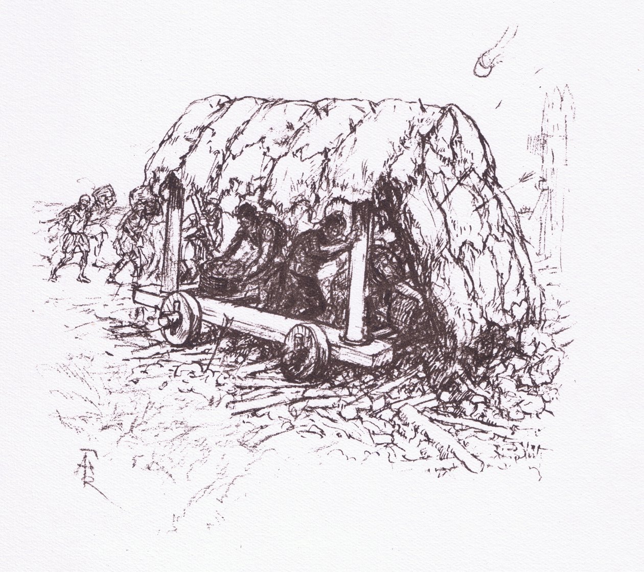 De Schildpad, een veldmachine, illustratie uit De Romeinse Soldaat, 1928 door Amedee Forestier