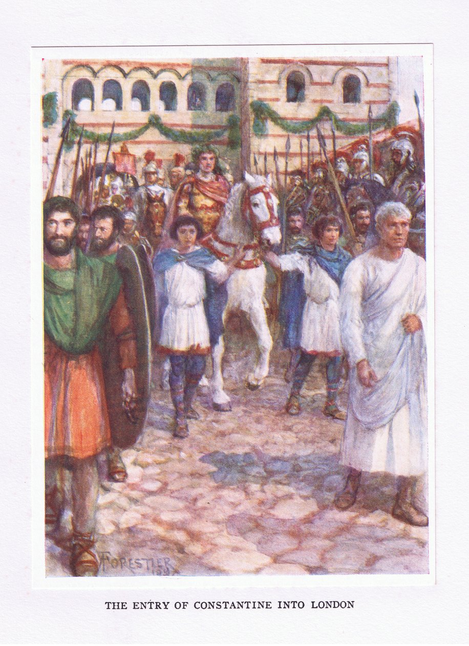 De intocht van Constantijn in Londen, illustratie uit De Romeinse Soldaat, 1928 door Amedee Forestier