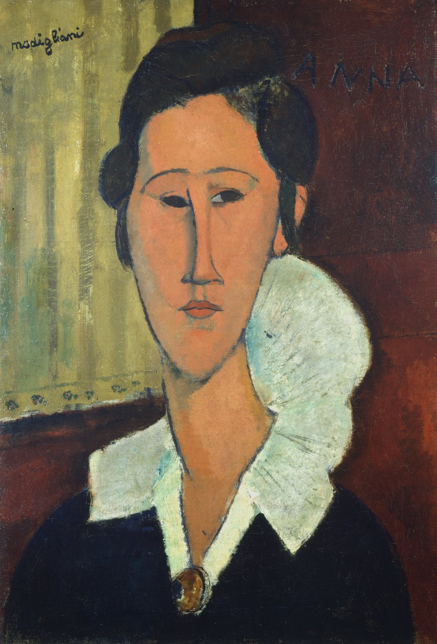 Dame met een kraag, of Anna Zborowska, 1917 door Amedeo Modigliani